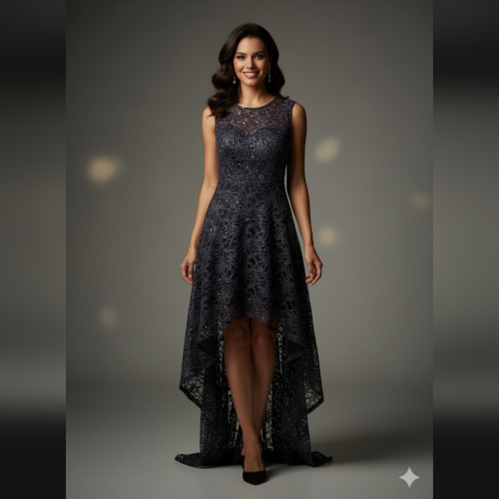 Windsor Black Emerald Green Lace High-Low Formal Dress Size 5/6